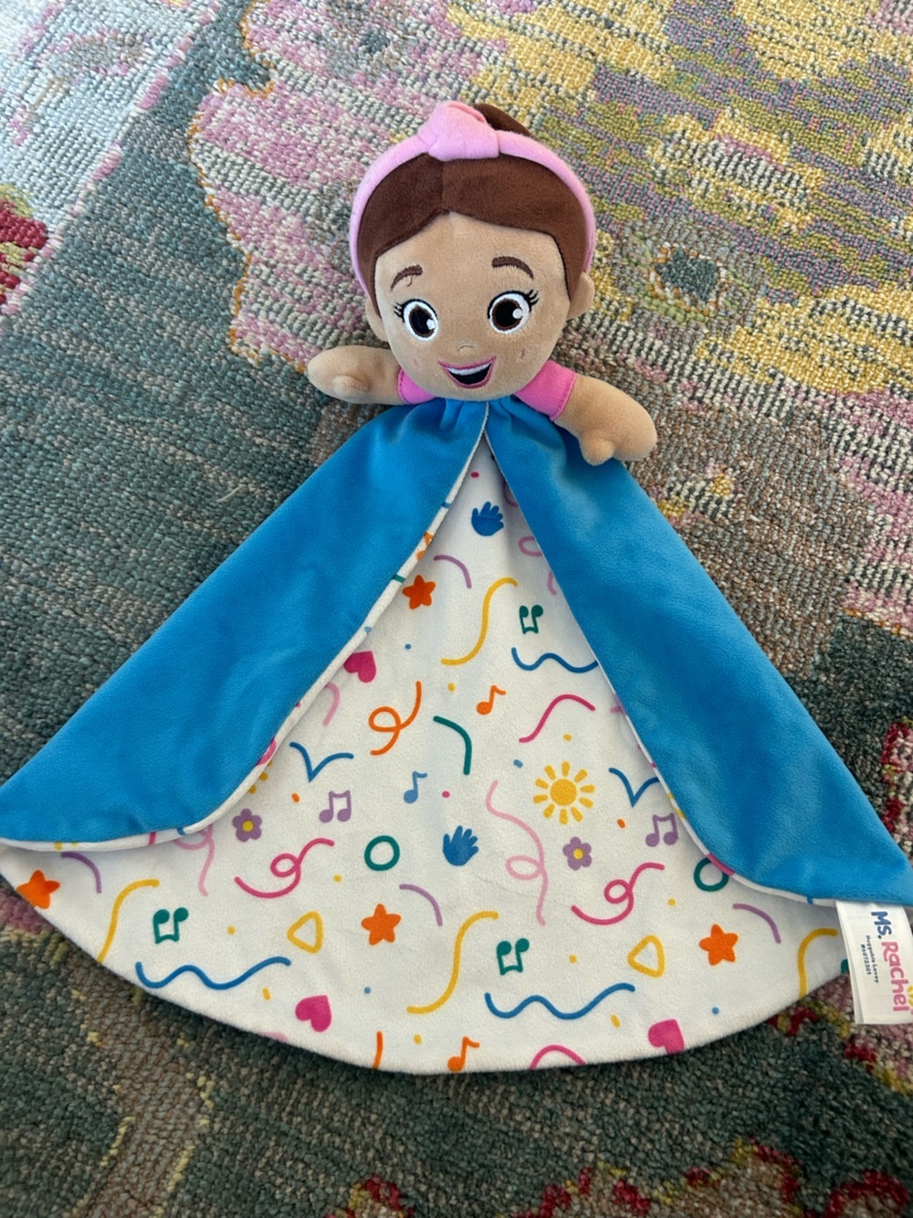 Ms. Rachel Blue Plush Lovey with Colorful Musical Print
